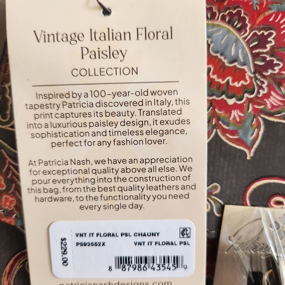 Patricia Nash Vintage Italian Floral Paisley Satchel NWT W Clip On Earrings - Picture 3 of 15